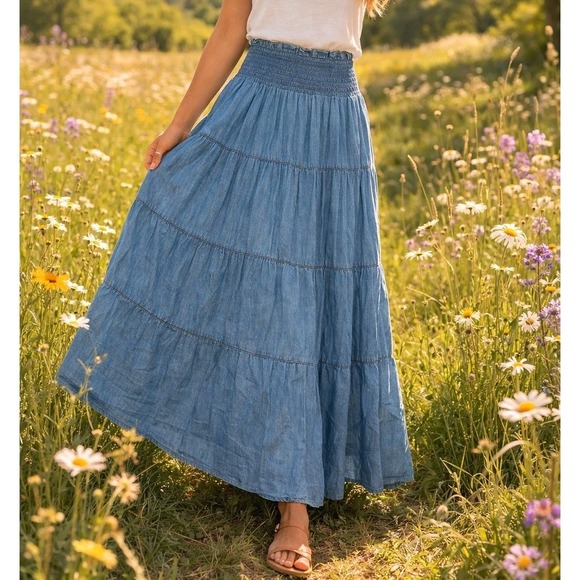 K. Jordan Dresses & Skirts - K. Jordan Blue Tiered Smocked Waist Cottagecore Festival Maxi Skirt Size 1X